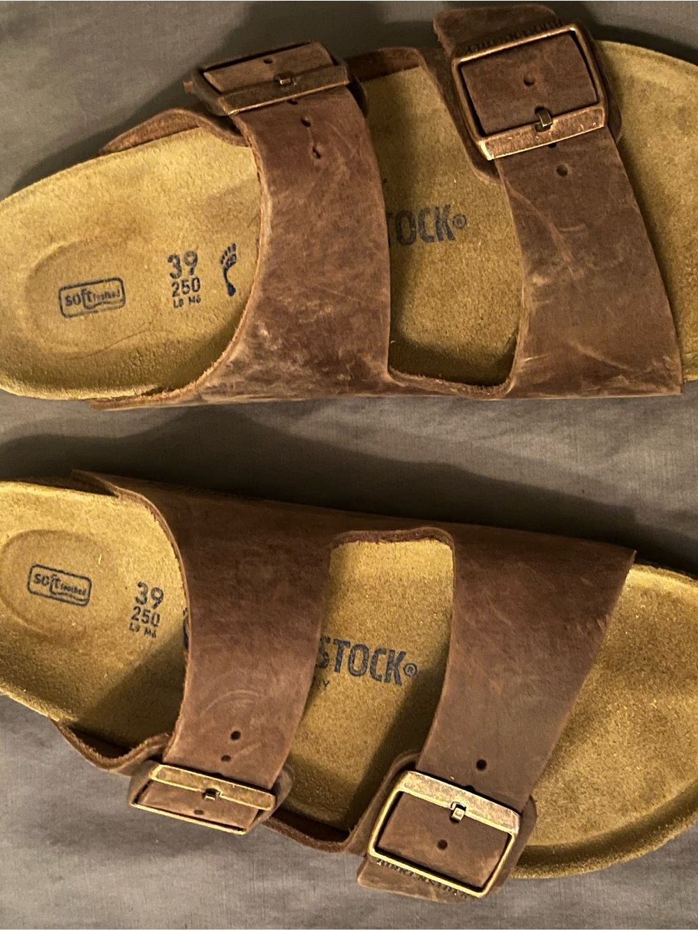 Birkenstock Brown Suede Two-Strap Sandals with Brass Buckles Arizona Size 39